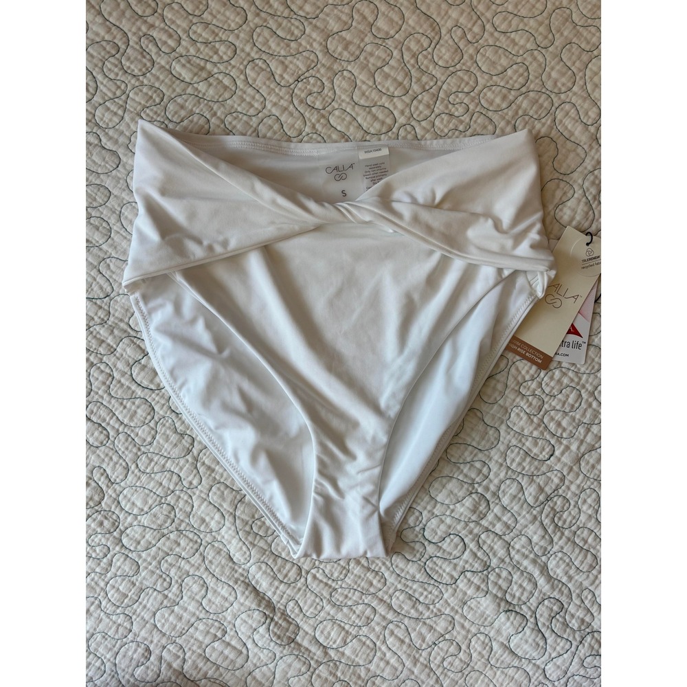 CALIA Womens Twist Front High Rise Swim Bottom Pure White Size Small